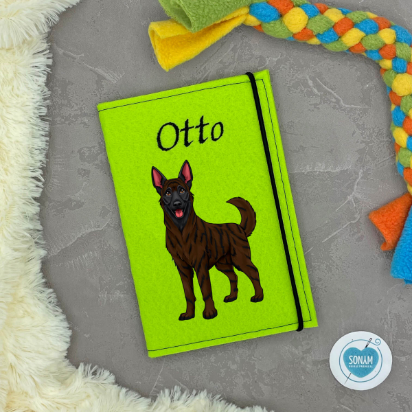 Designbeispiel der Impfpasshülle hellgrün für die Hunderasse Holländischer Schäferhund kastanienbraun