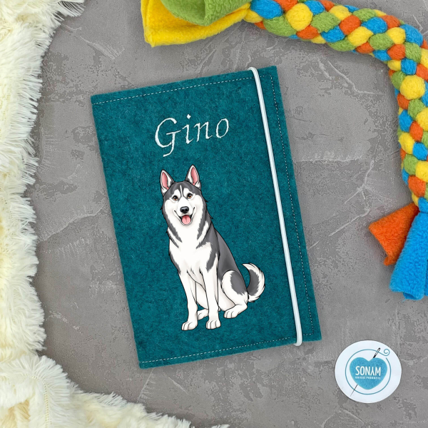Husky grau weiß Designbeispiel in türkis meliert