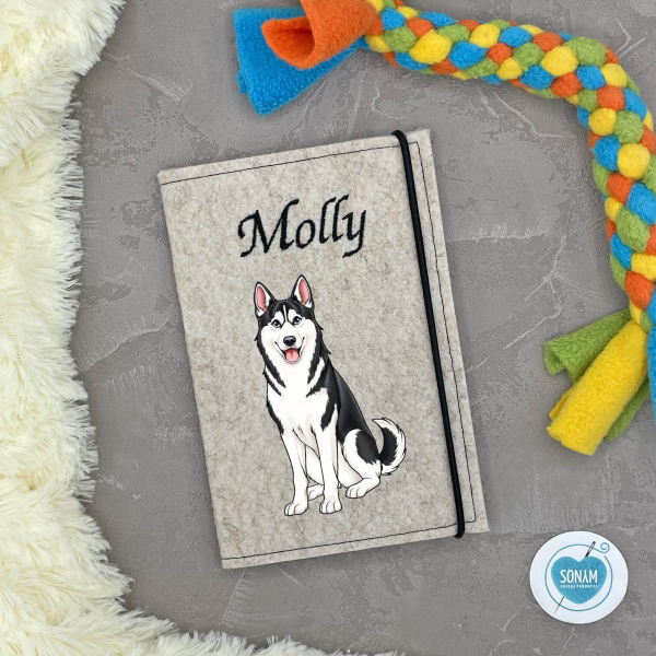Husky schwarz weiß Designbeispiel in beige meliert