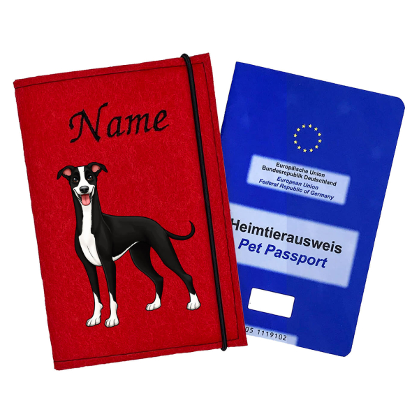 Windhund in schwarz weiß personalisierte Impfpasshülle