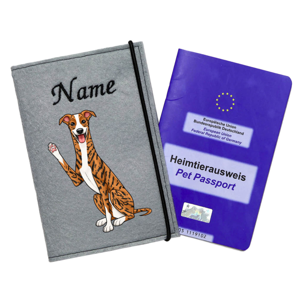 Windhund in red brindle weiß personalisierte Impfpasshülle