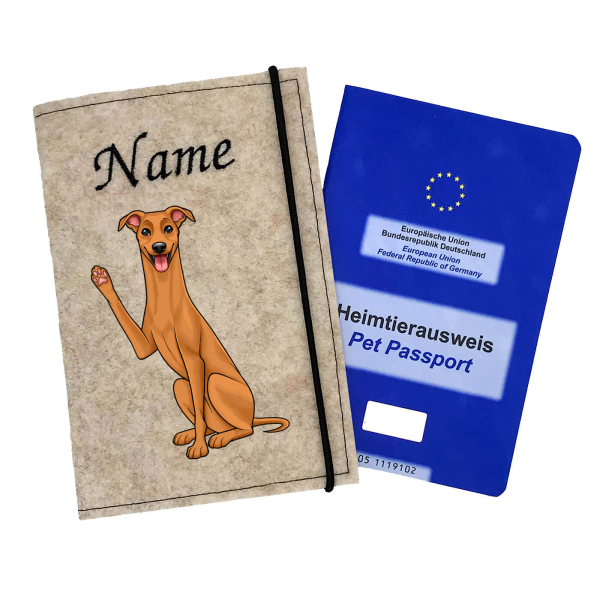Windhund in rot personalisierte Impfpasshülle