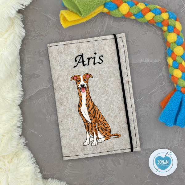 Windhund red brindle weiß Designbeispiel in beige meliert