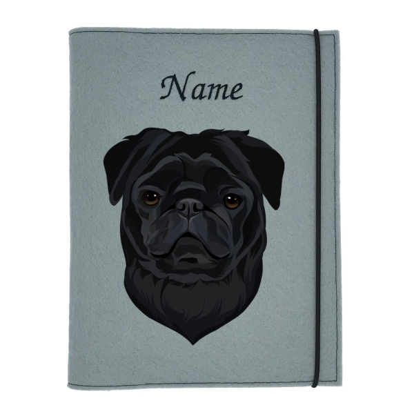 Dokumentenhülle für die Hunderasse Mops schwarz