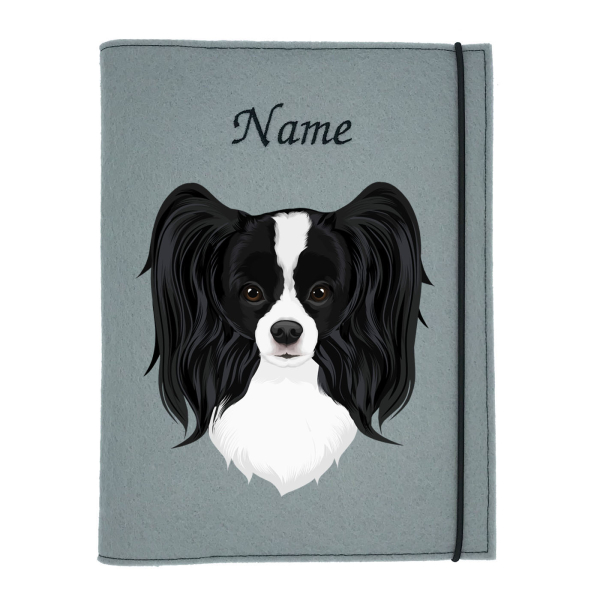 Dokumentenhülle für die Hunderasse Papillon schwarz weiß