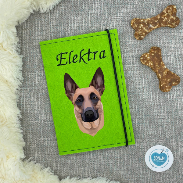 Designbeispiel der Impfpasshülle in hellgrün für den Malinois