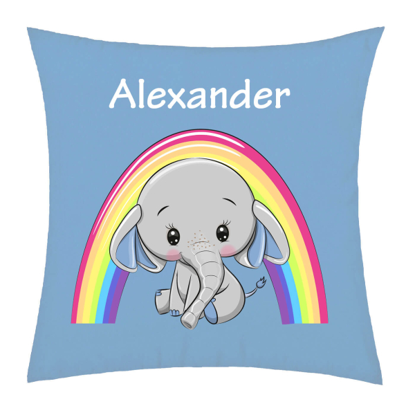 Personalisiertes Kissen für Kinder Elefant Junge mit Regenbogen