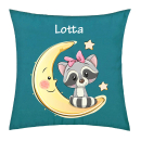 Kissen personalisiert Waschbär auf Mond Mädchen